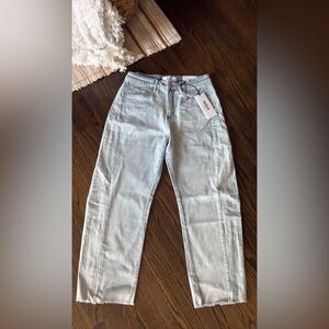 NEW MICA DENIM super high rise barrel-leg jean in dark sapphire blue 27